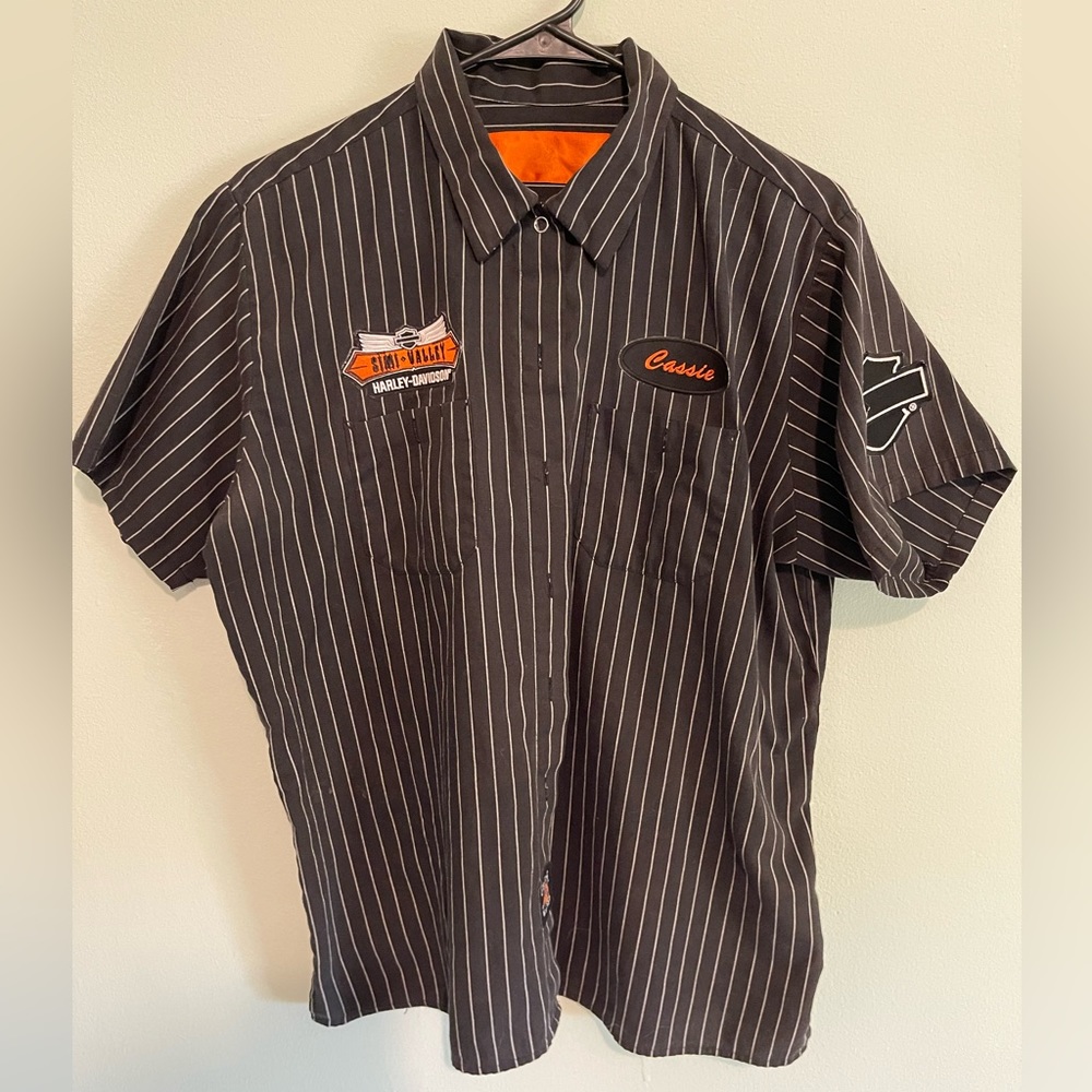 Harley Davidson Women’s women’s pinstripe Work blouse XL